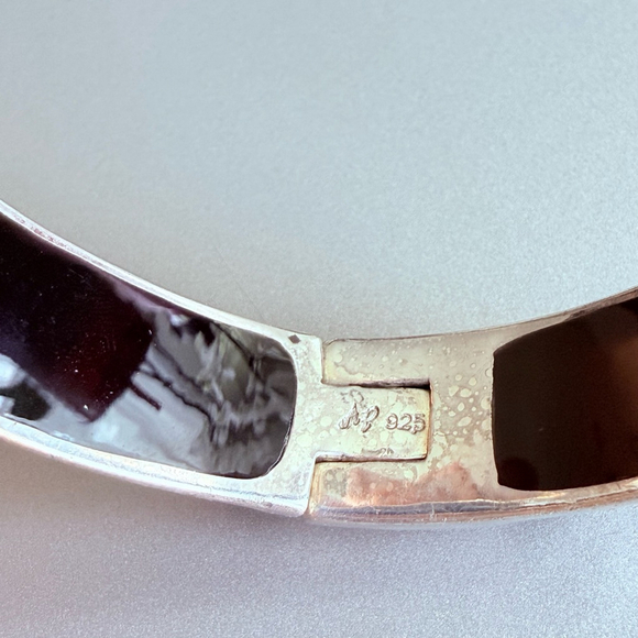 Angelique de Paris Black & 925 Sterling Silver "X" Hinged Bangle 13mm Bracelet - Picture 2 of 9